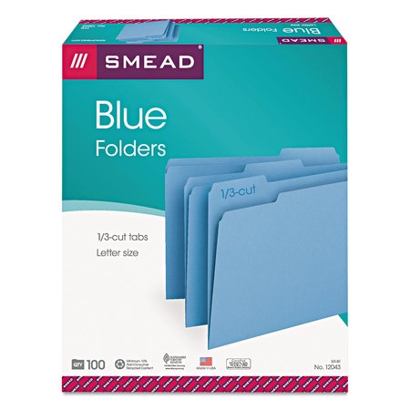 Smead Pressboard Folder, Blue, PK100 12043